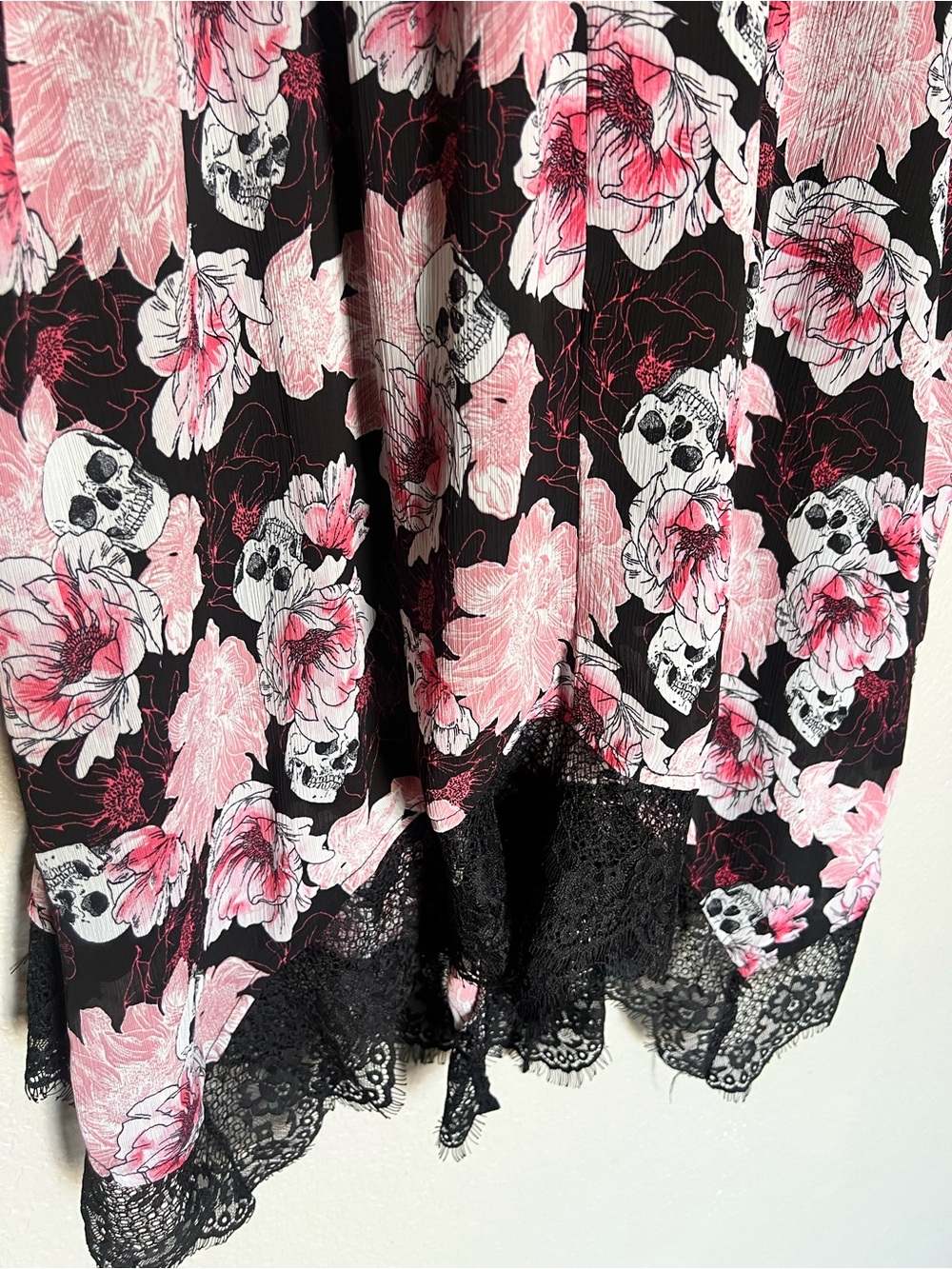 Torrid Floral Skull Slip Dress 2X Black Pink Gothic Lace Trim Nightgown Grunge C - Picture 6 of 6